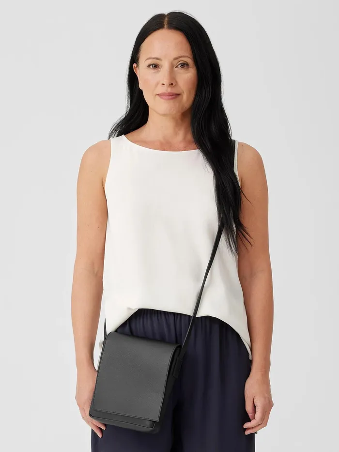Italian Leather Square Crossbody Bag Black Women Eileen Fisher Accessories