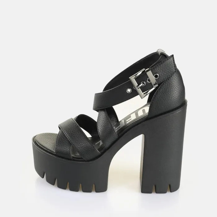 Jalila Cross Black Buffalo Heels