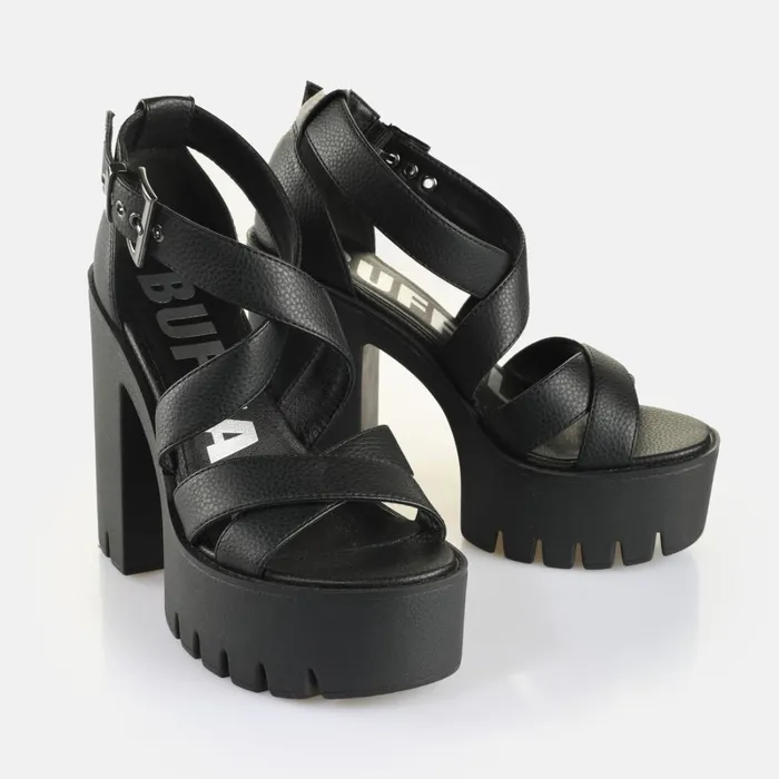 Jalila Cross Black Buffalo Heels