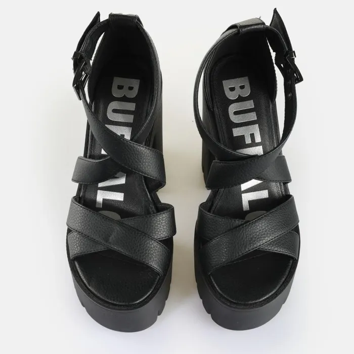 Jalila Cross Black Buffalo Heels