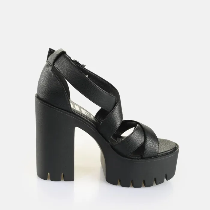 Jalila Cross Black Buffalo Heels