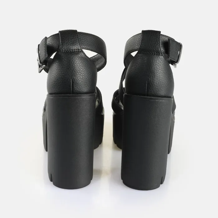 Jalila Cross Black Buffalo Heels