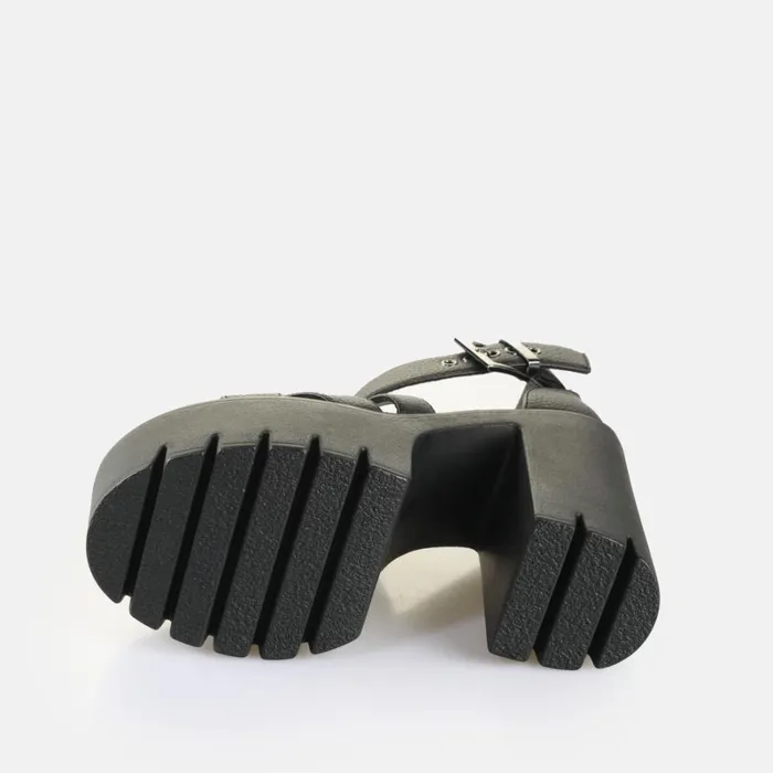 Jalila Cross Black Buffalo Heels