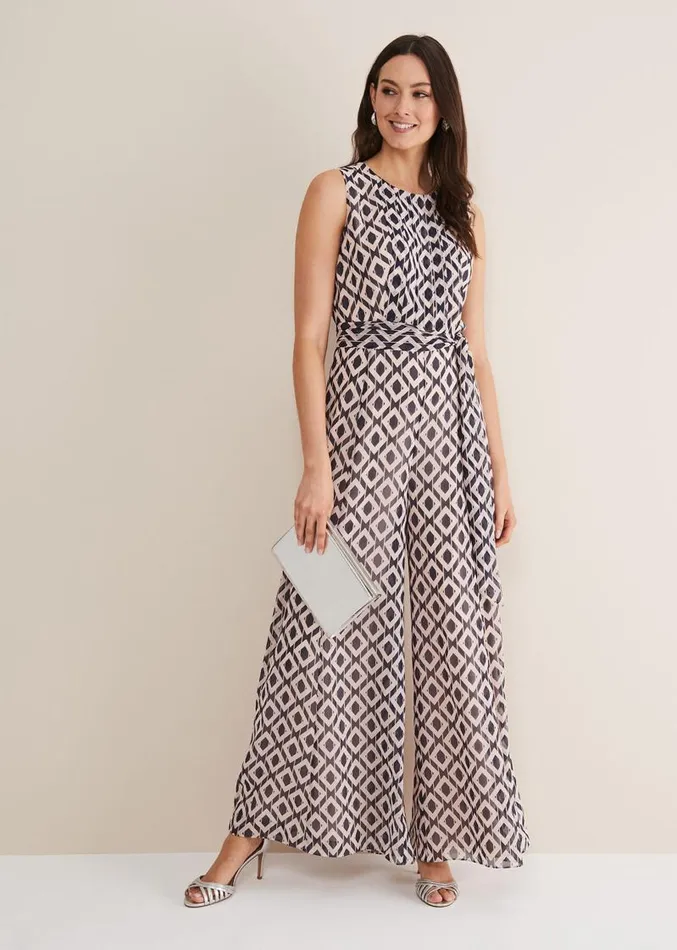 Janine Geo Wide Leg Jumpsuit Smokepowder Pink Women Phase Eight Dresses
