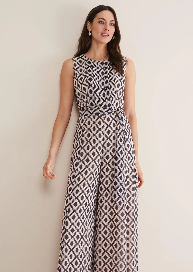 Janine Geo Wide Leg Jumpsuit Smokepowder Pink Women Phase Eight Dresses
