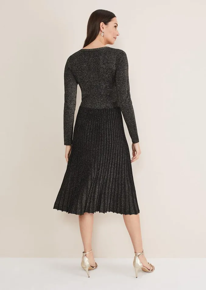Jaycee Shimmer Knit Dress Blackgold Women Phase Eight Dresses