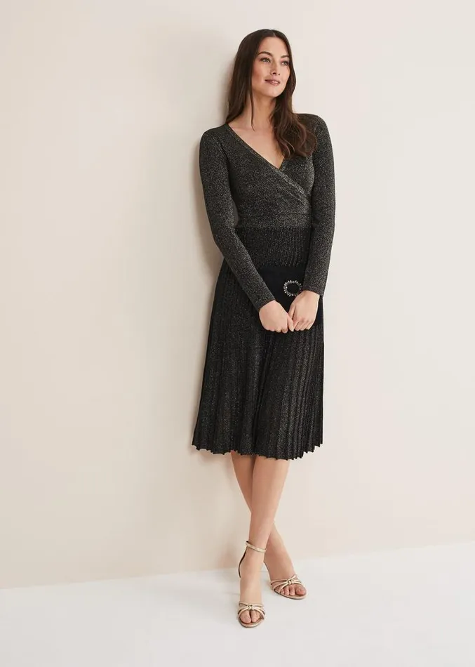 Jaycee Shimmer Knit Dress Blackgold Women Phase Eight Dresses