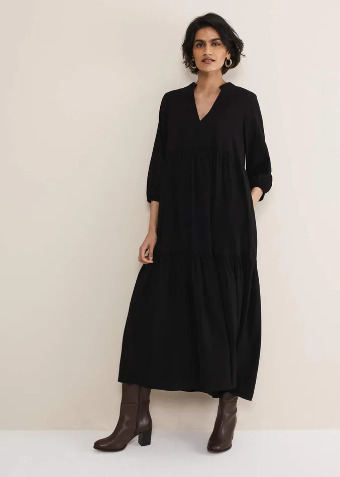 Jayde Midaxi Tiered Dress Black Women Phase Eight Dresses