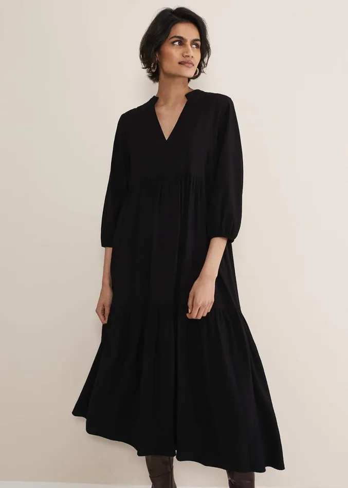 Jayde Midaxi Tiered Dress Black Women Phase Eight Dresses