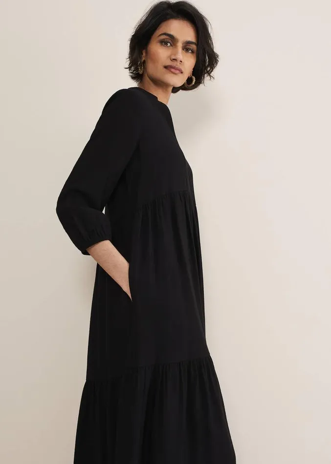 Jayde Midaxi Tiered Dress Black Women Phase Eight Dresses