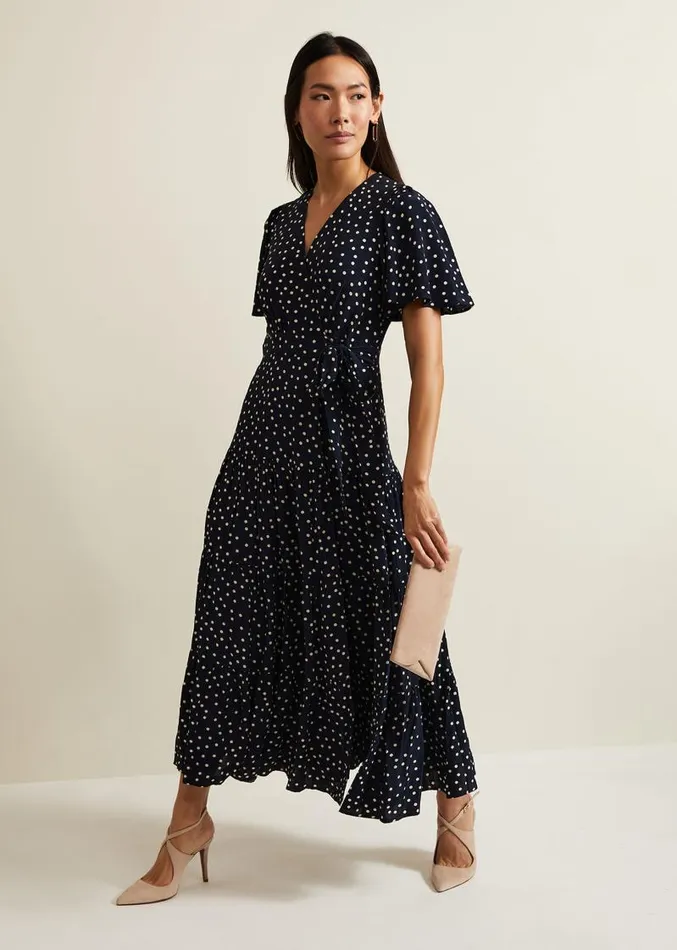 Jenna Black Spot Wrap Midaxi Dress Navyivory Women Phase Eight Dresses