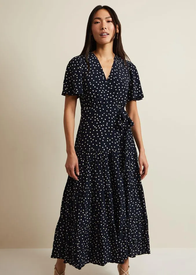 Jenna Black Spot Wrap Midaxi Dress Navyivory Women Phase Eight Dresses