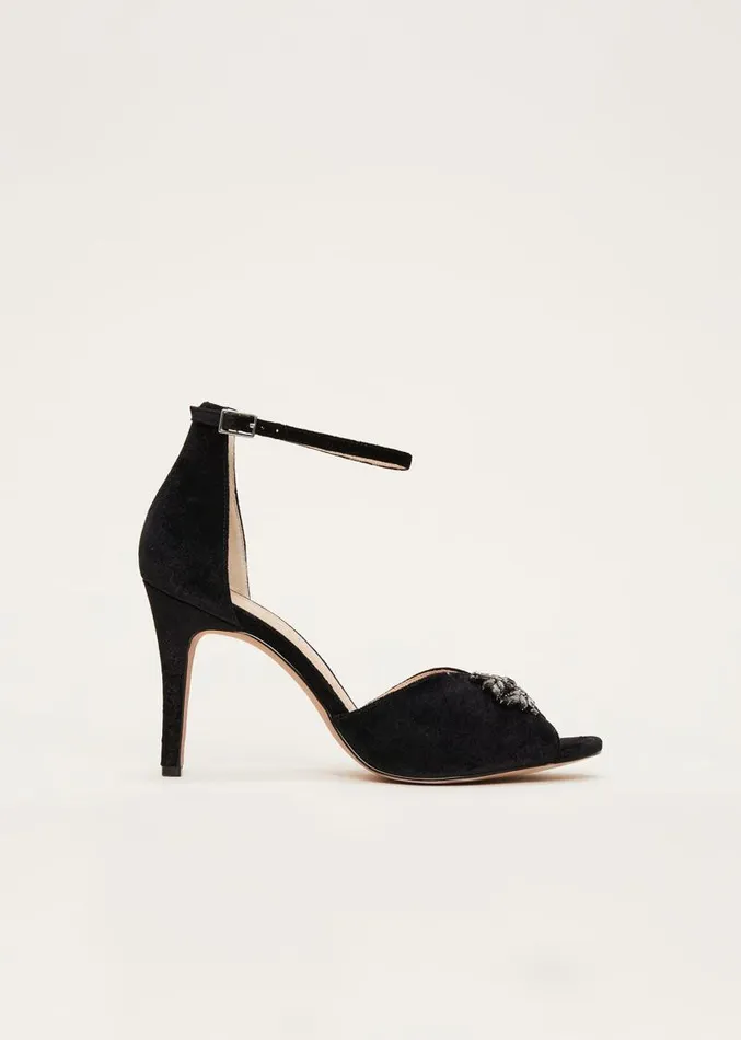 Jewel Front Velvet Sandal Black Women Phase Eight Occasion Shoes