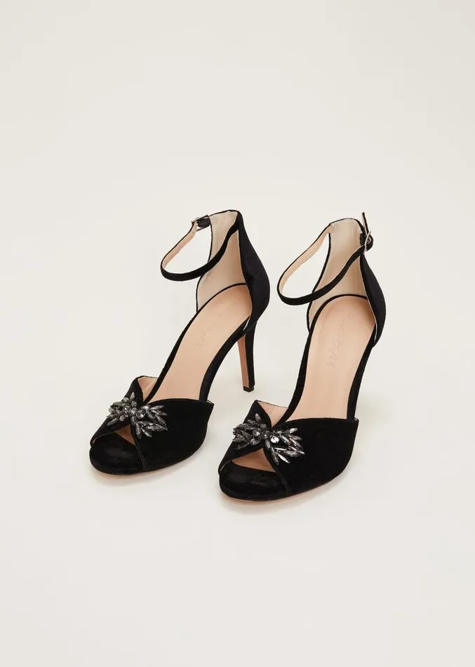 Jewel Front Velvet Sandal Black Women Phase Eight Occasion Shoes