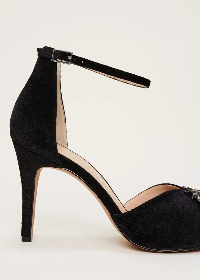Jewel Front Velvet Sandal Black Women Phase Eight Occasion Shoes