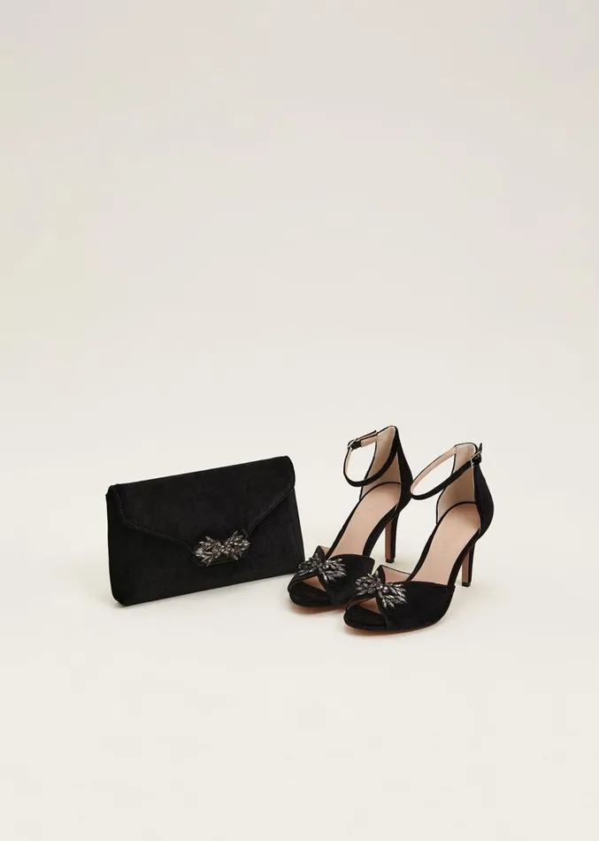 Jewel Front Velvet Sandal Black Women Phase Eight Occasion Shoes