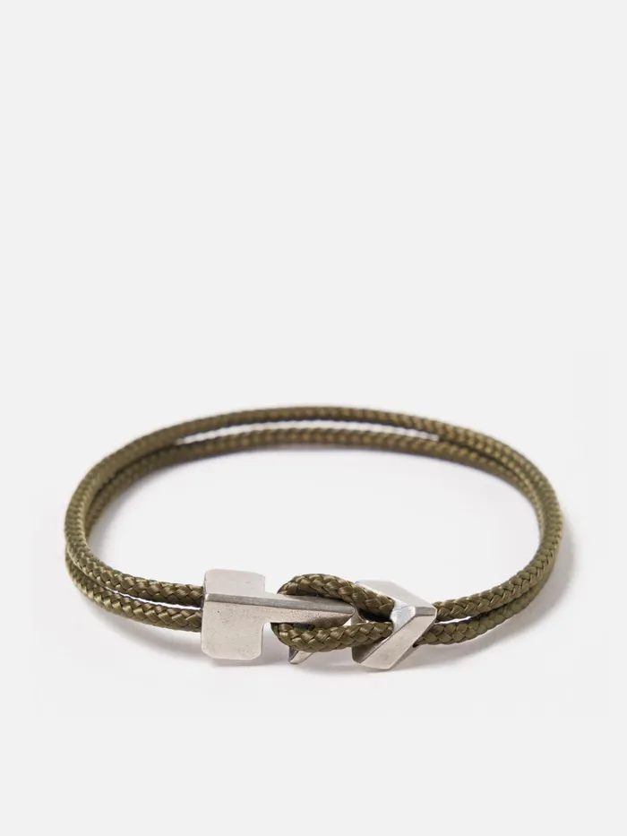 Jewellery Men Universal Works Anchor and Crew Brixham Bracelet In Khaki Green Rope925 Silver