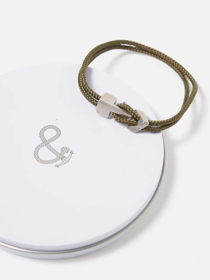 Jewellery Men Universal Works Anchor and Crew Brixham Bracelet In Khaki Green Rope925 Silver