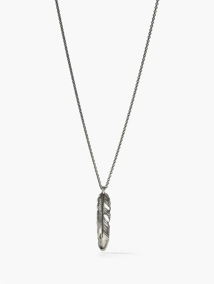 Jewelry Men John Varvatos SILVER FEATHER NECKLACE Black