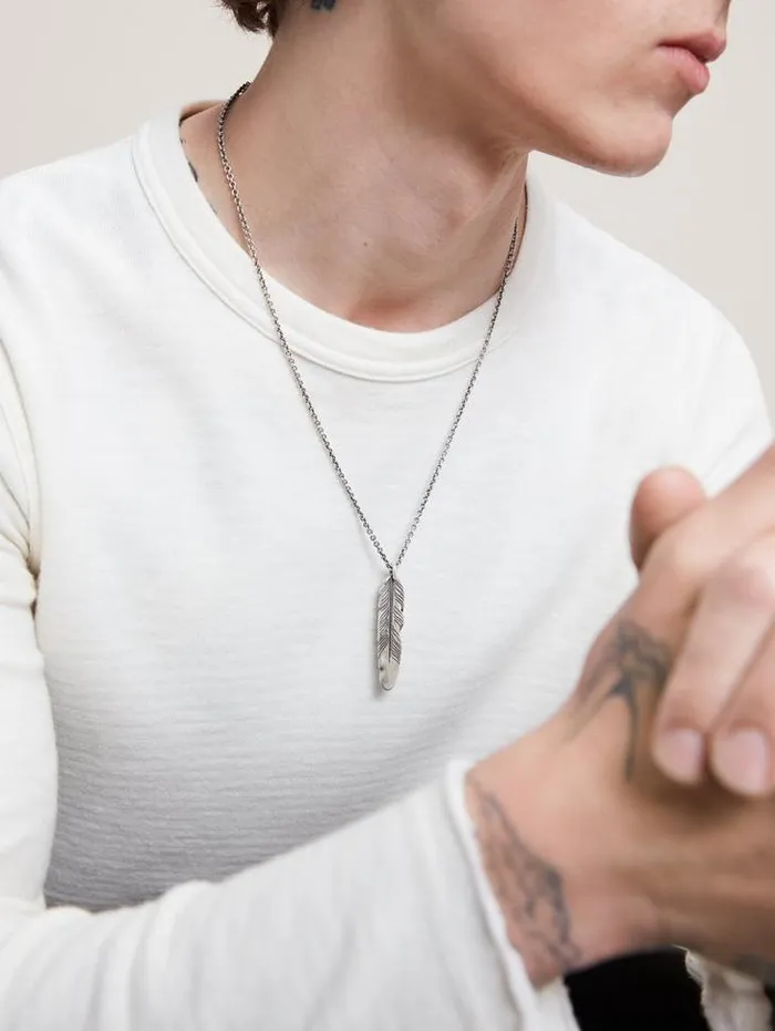 Jewelry Men John Varvatos SILVER FEATHER NECKLACE Black