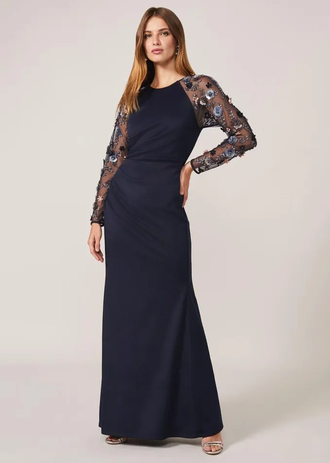 Jody Sequin Sleeve Maxi Dress Navy Women Phase Eight Dresses
