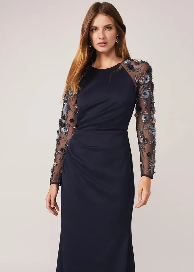 Jody Sequin Sleeve Maxi Dress Navy Women Phase Eight Dresses