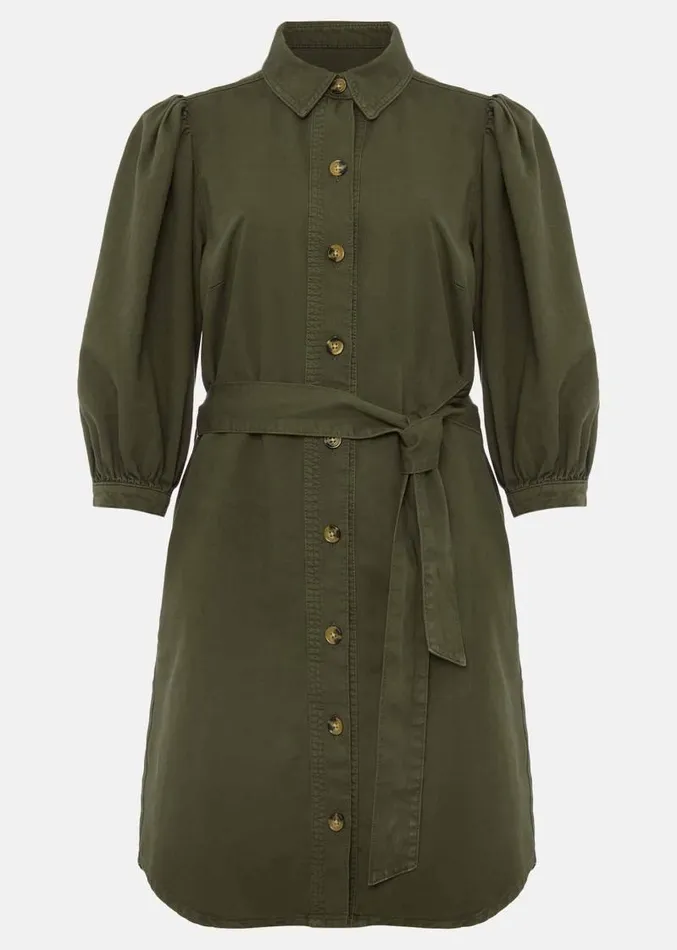 Josephine Denim Puff Sleeve Dress Khaki Women Phase Eight Dresses