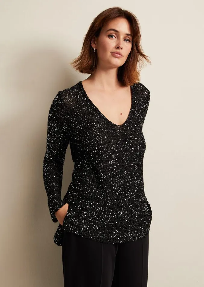 Juanna Sequin Knitted Top Black Women Phase Eight Knitwear
