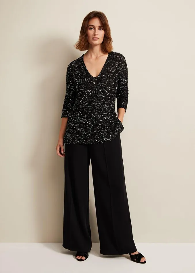 Juanna Sequin Knitted Top Black Women Phase Eight Knitwear