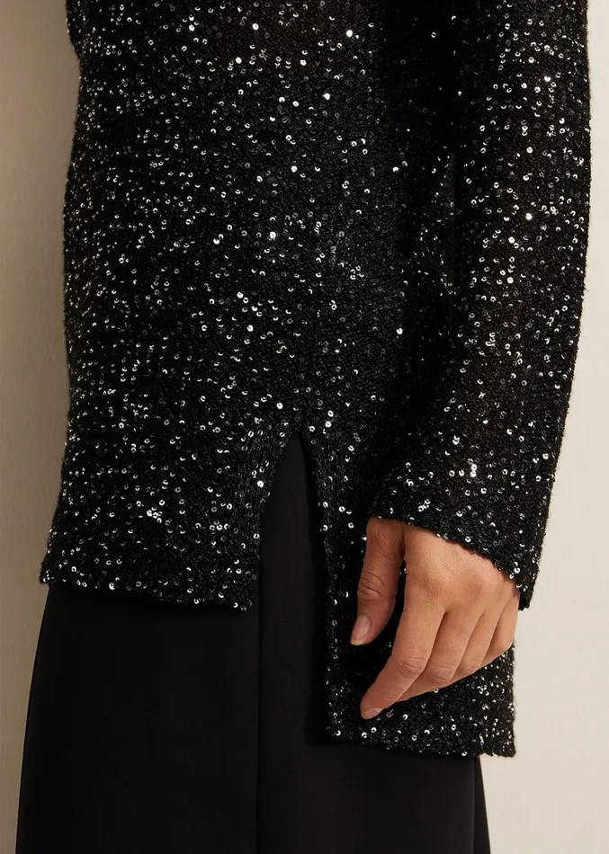 Juanna Sequin Knitted Top Black Women Phase Eight Knitwear
