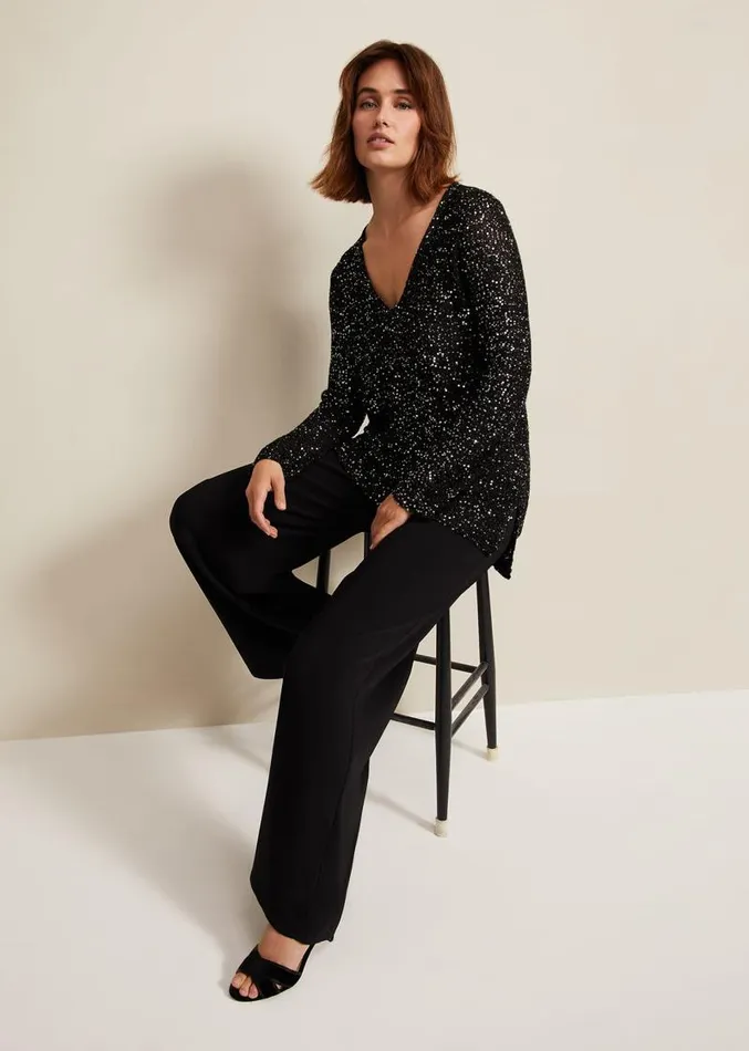 Juanna Sequin Knitted Top Black Women Phase Eight Knitwear