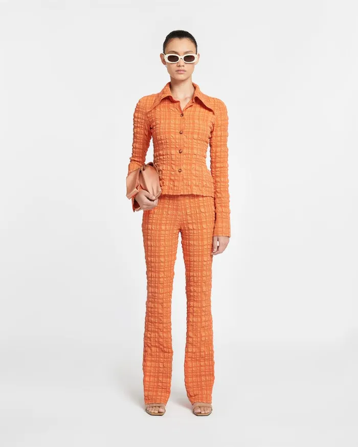 Juna Seersucker Pants Sunset Orange Women Nanushka Bottoms