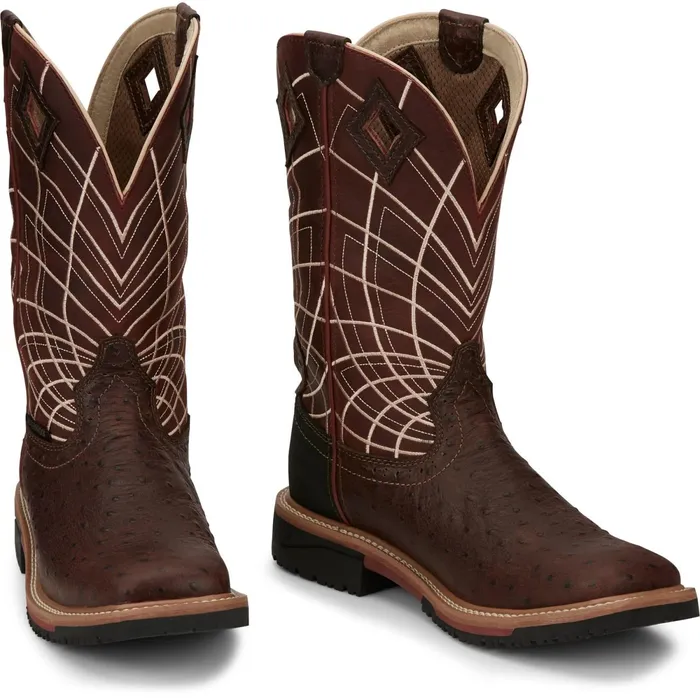Justin Boots Derrickman 12034 Waterproof Work Boot Brown Ostrich Print brown Men Work