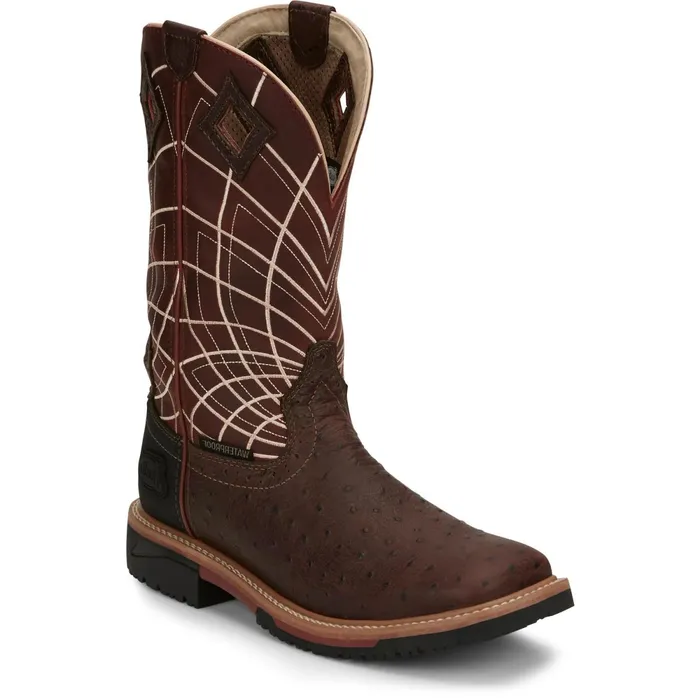 Justin Boots Derrickman 12034 Waterproof Work Boot Brown Ostrich Print brown Men Work