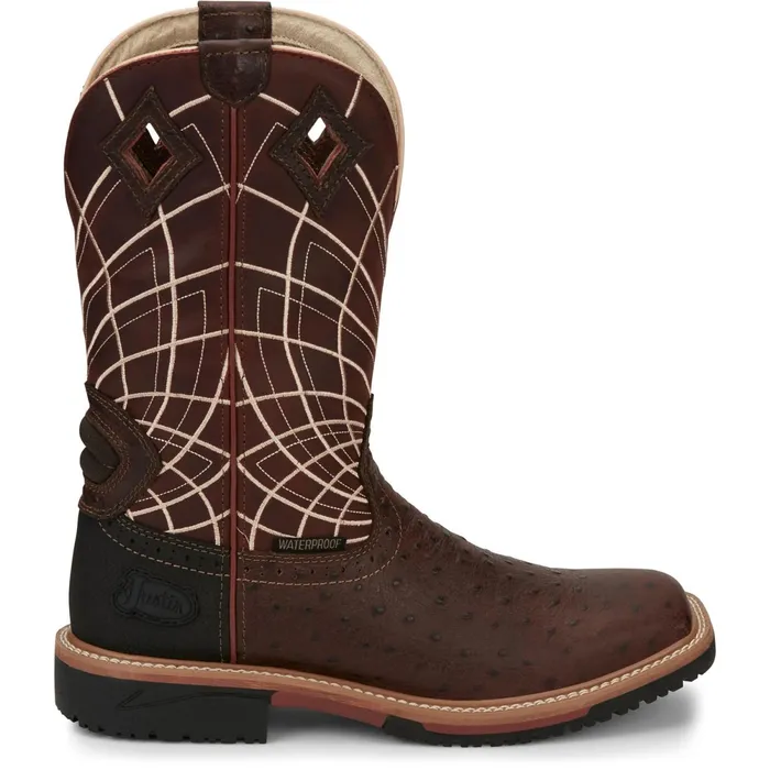 Justin Boots Derrickman 12034 Waterproof Work Boot Brown Ostrich Print brown Men Work