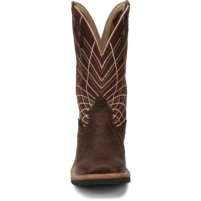 Justin Boots Derrickman 12034 Waterproof Work Boot Brown Ostrich Print brown Men Work