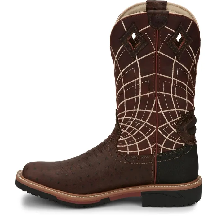 Justin Boots Derrickman 12034 Waterproof Work Boot Brown Ostrich Print brown Men Work