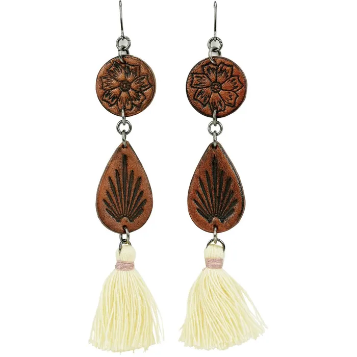 Justin Boots Justin Tooled Leather Earrings Brown Women Jewelry
