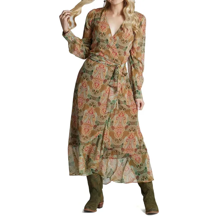 Justin Boots Justin Wrap Maxi Dress Tan Women Dresses and Skirts