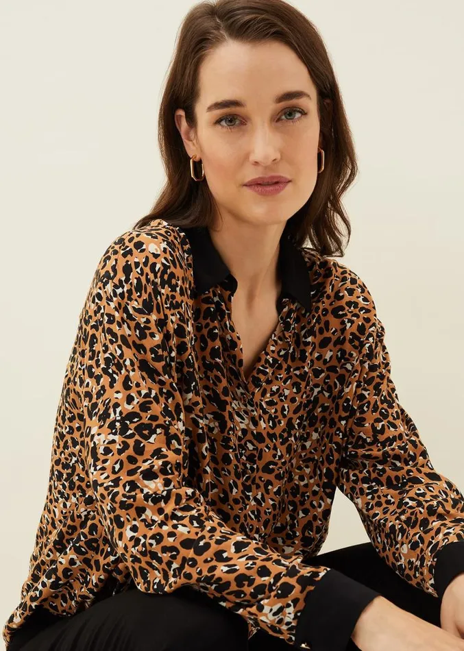 Kaelie Leopard Twist Front Blouse Blackmulti Women Phase Eight Shirts and Blouses