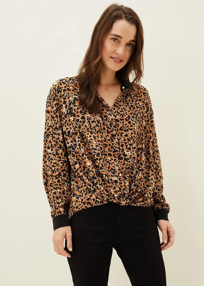 Kaelie Leopard Twist Front Blouse Blackmulti Women Phase Eight Shirts and Blouses Kaelie Leopard Twist Front Blouse Blackmulti Women Phase Eight Shirts and Blouses