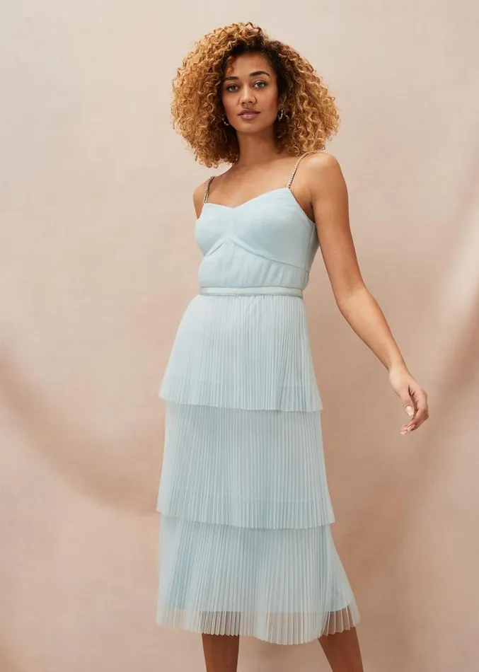Kaia Pleated Tulle Midi Dress Eau De Nil Women Phase Eight Dresses