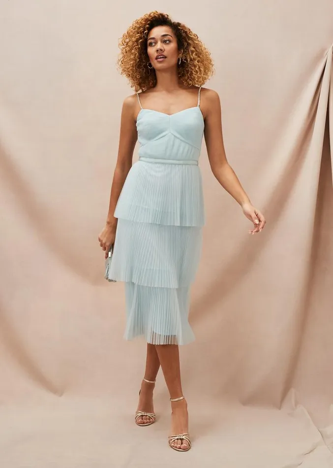 Kaia Pleated Tulle Midi Dress Eau De Nil Women Phase Eight Dresses