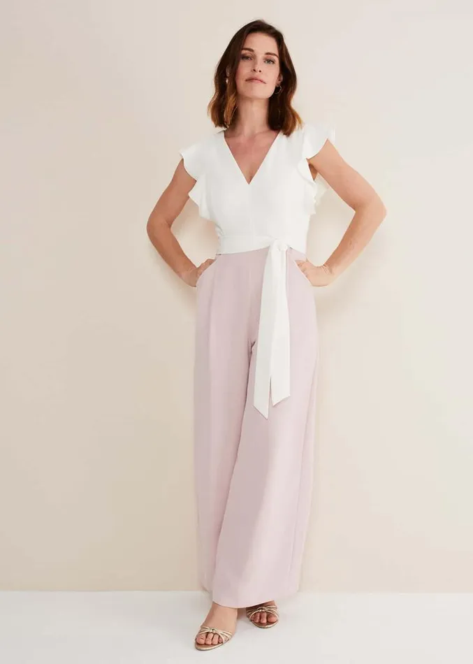 Kallie V Neck Frill Jumpsuit Antique Rose Women Phase Eight Dresses