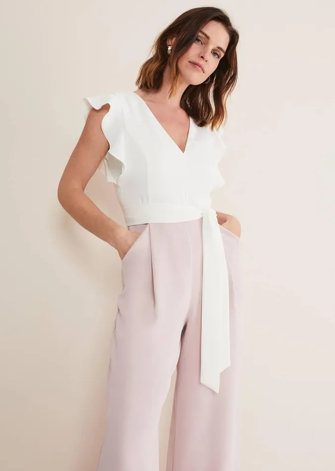 Kallie V Neck Frill Jumpsuit Antique Rose Women Phase Eight Dresses