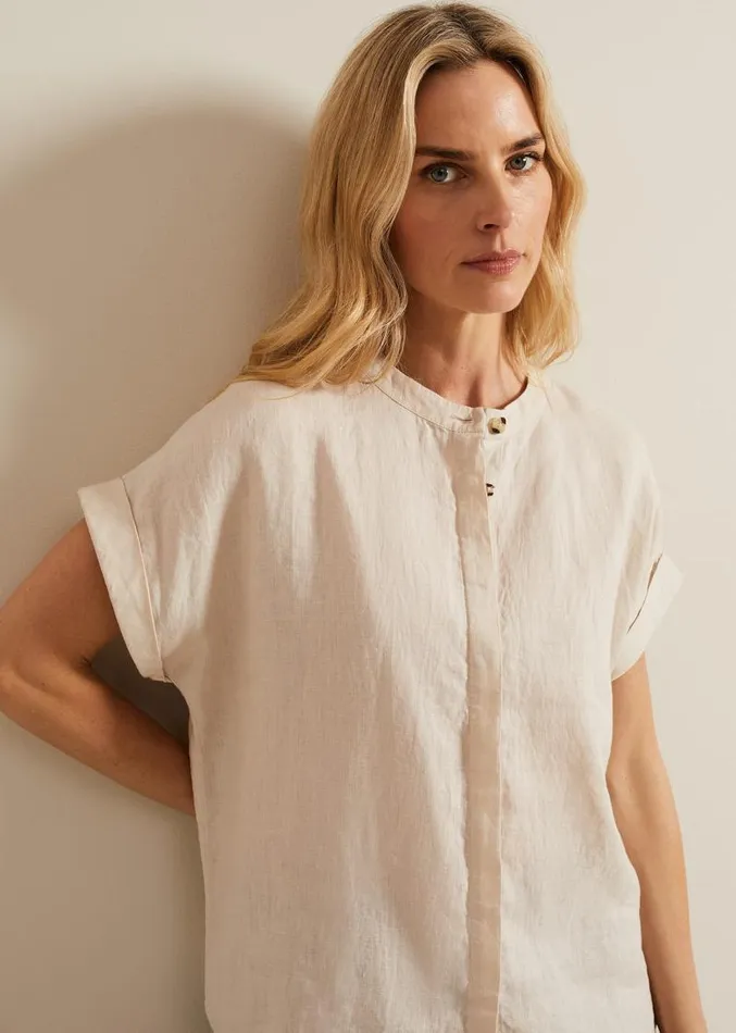 Kelsie Button Through Linen Shirt Neutral Women Phase Eight Shirts and Blouses