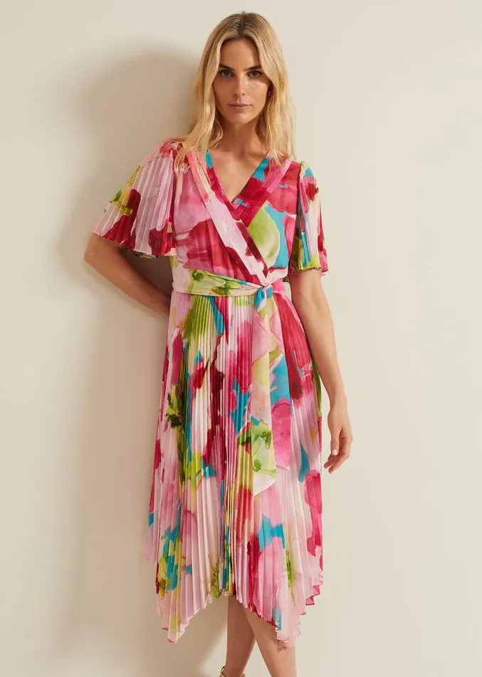 Kendall Floral Pleat Midi Dress Multicoloured Women Phase Eight Dresses