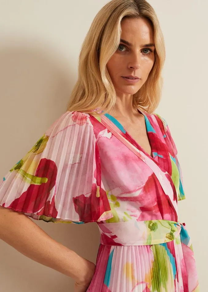Kendall Floral Pleat Midi Dress Multicoloured Women Phase Eight Dresses