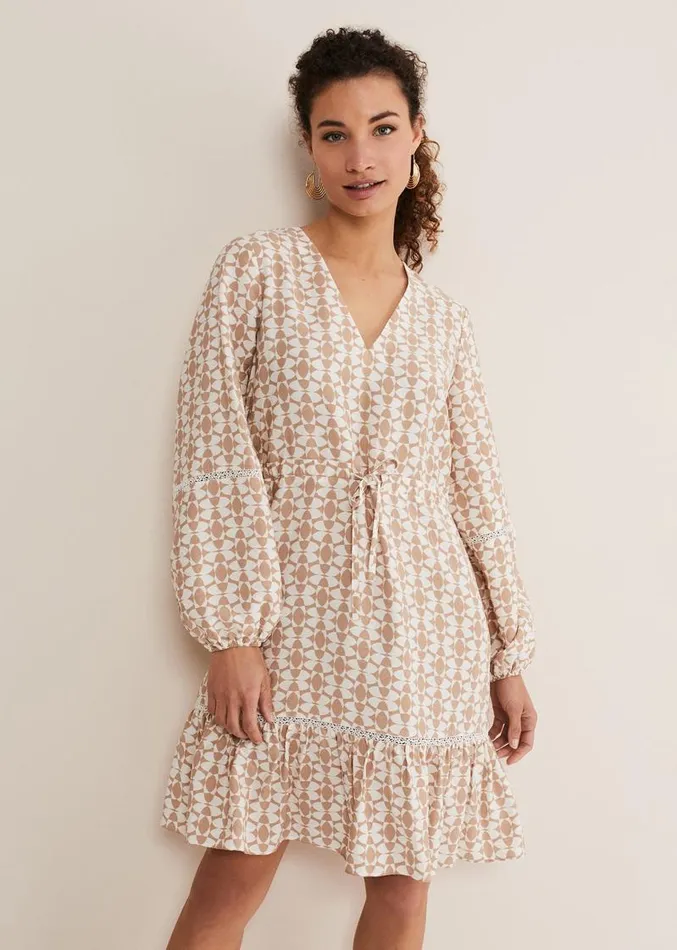 Kesia Geo Swing Mini Dress Stoneivory Women Phase Eight Dresses