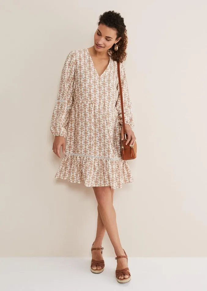 Kesia Geo Swing Mini Dress Stoneivory Women Phase Eight Dresses
